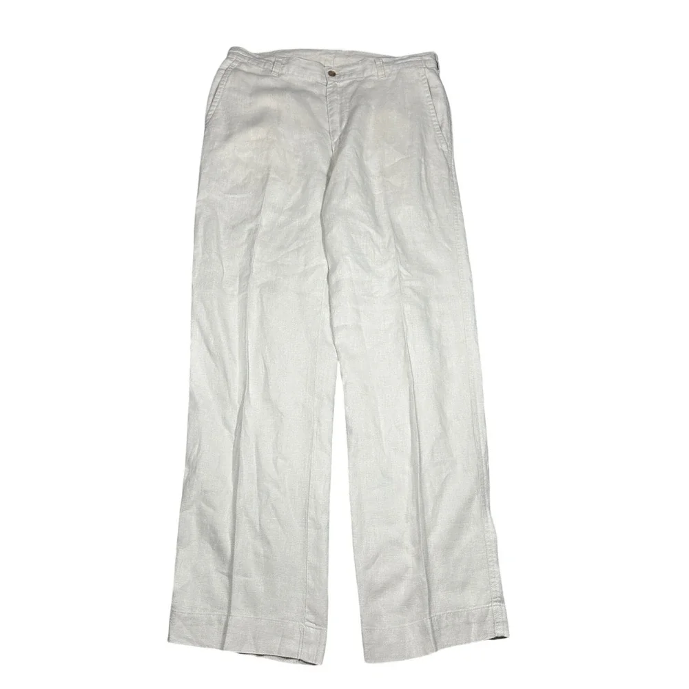 Jos A Bank Men *33x31 Linen Trousers Beige Oatmeal Flat Front Straight Leg Pants